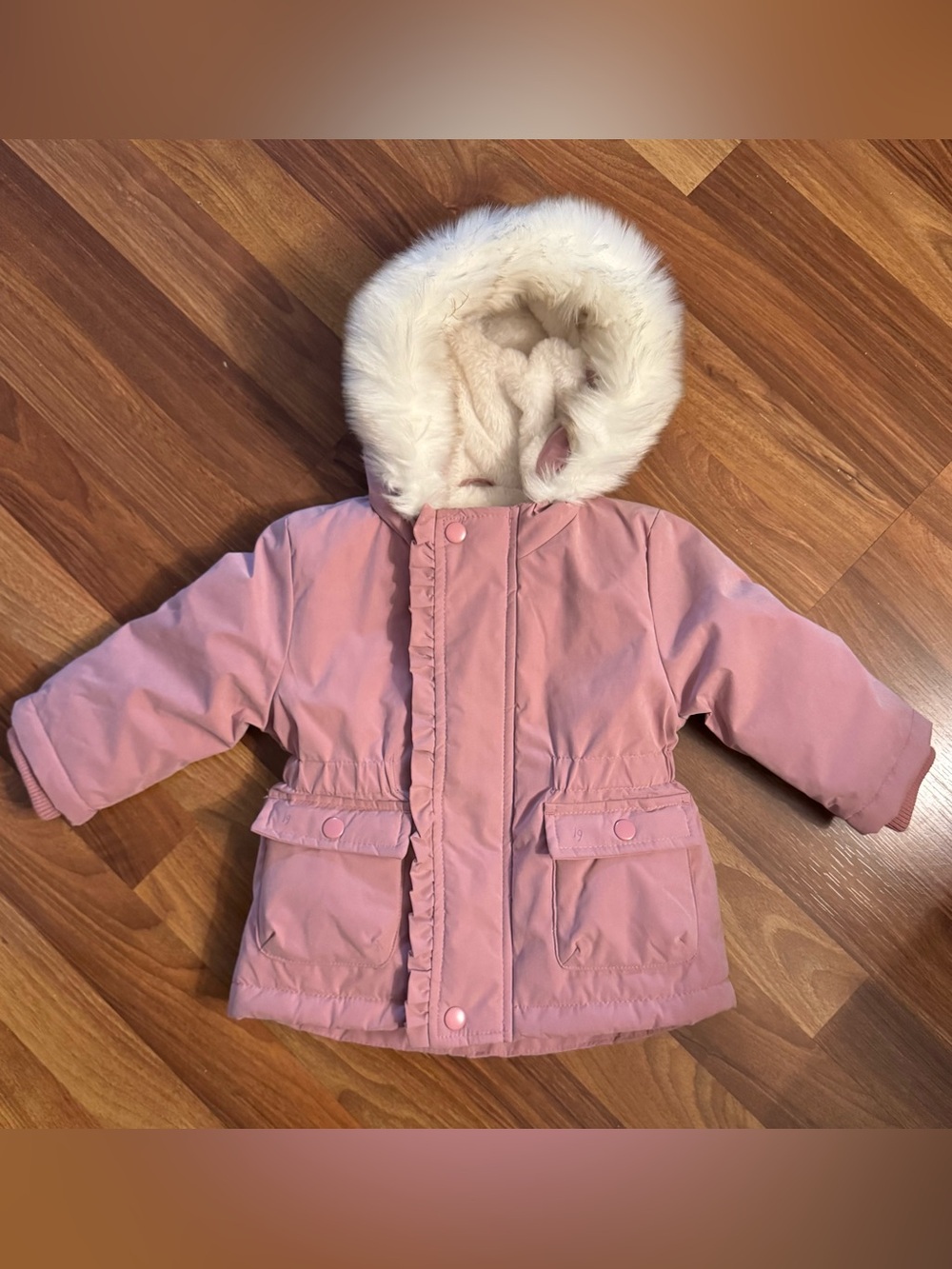 Baby Girl Mauve Winter Coat | 6-12 Month | Faux Fur | Hooded Jacket